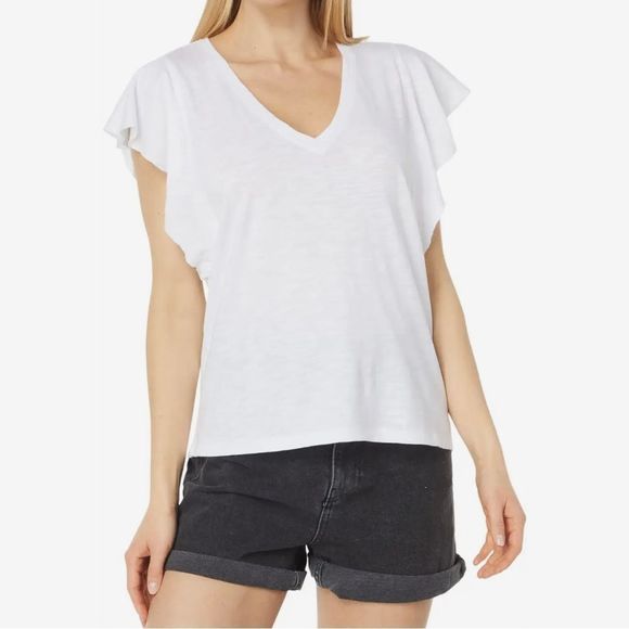 Lilla P Flame Modal White Flutter Sleeve V-Neck!!! - Picture 1 of 9